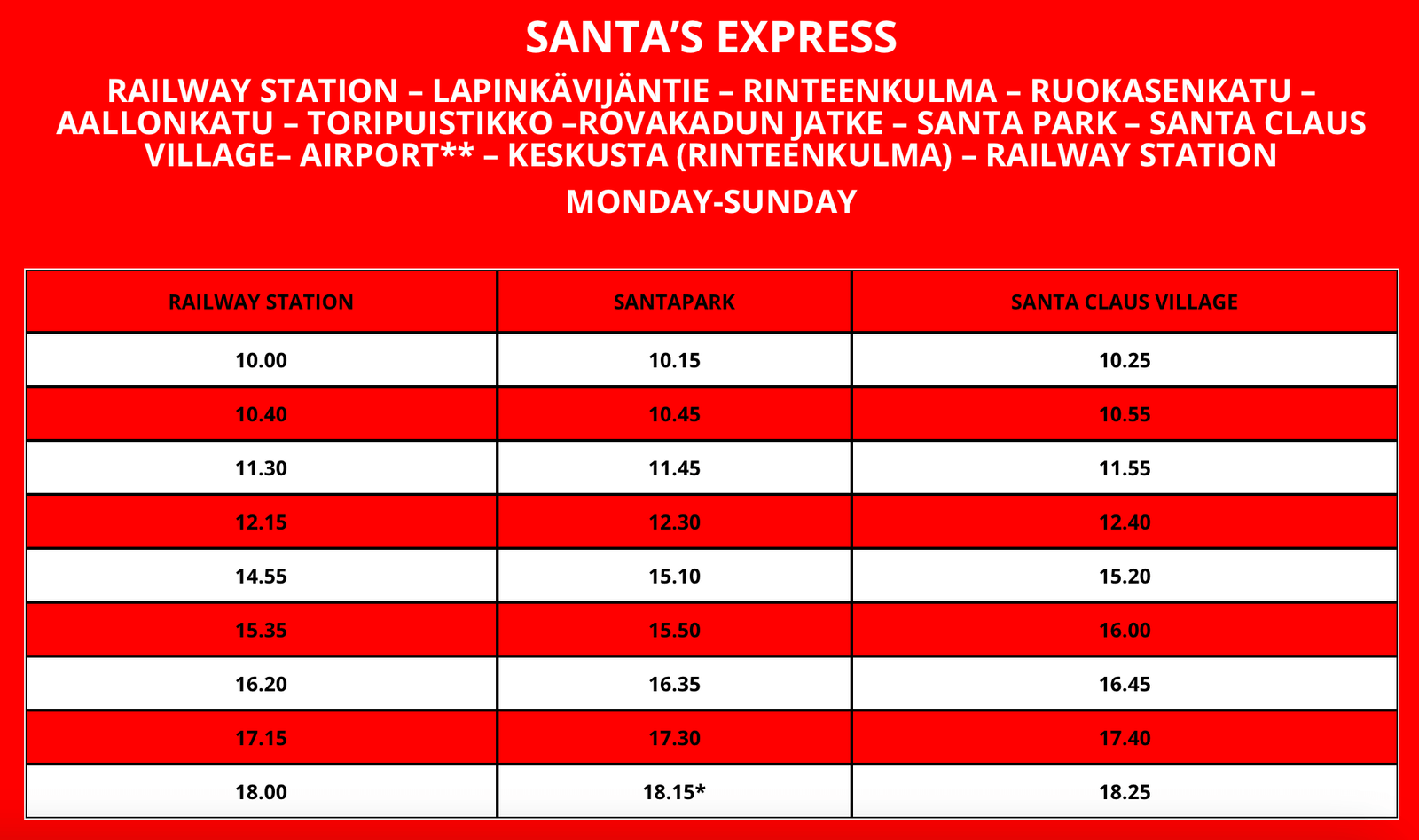 Santa's express, How to get to Santa Claus Village