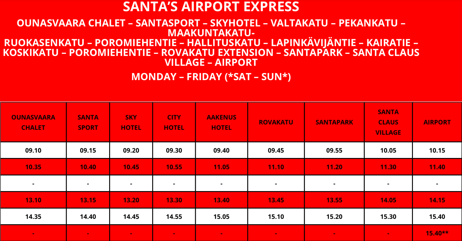 Santa's airport express, How to get to Santa Claus Village