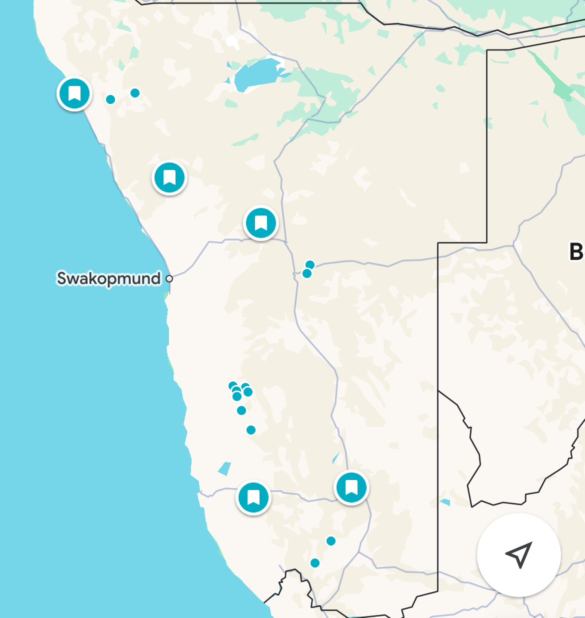 map of the best places to stay in Namibia