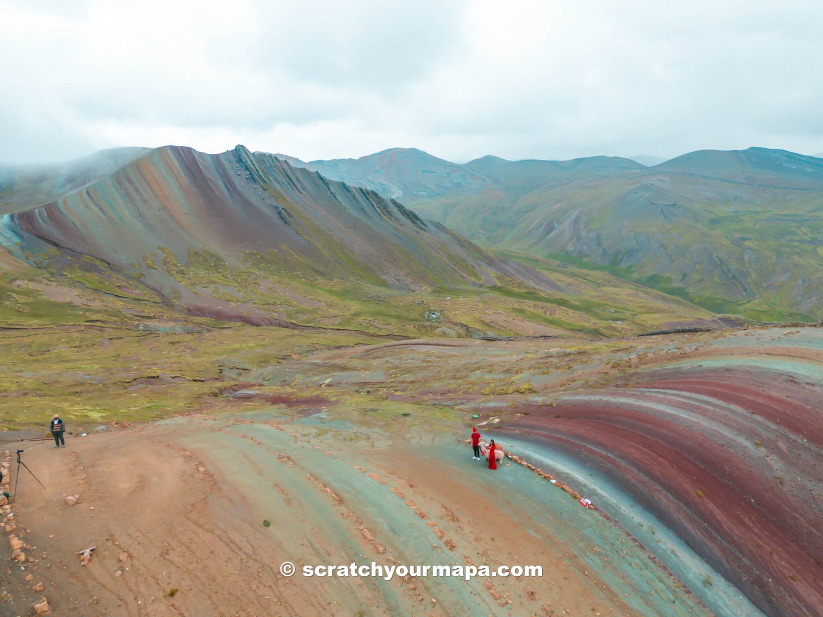 drone shot of Palcoyo Rainbow Mountain in Cusco, Peru