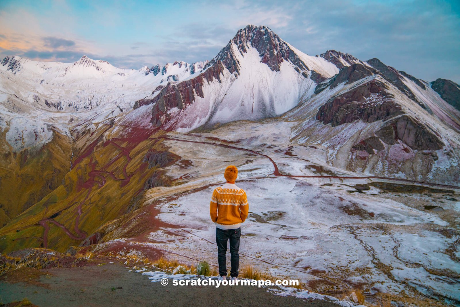 snow at Pallay Punchu rainbow mountain