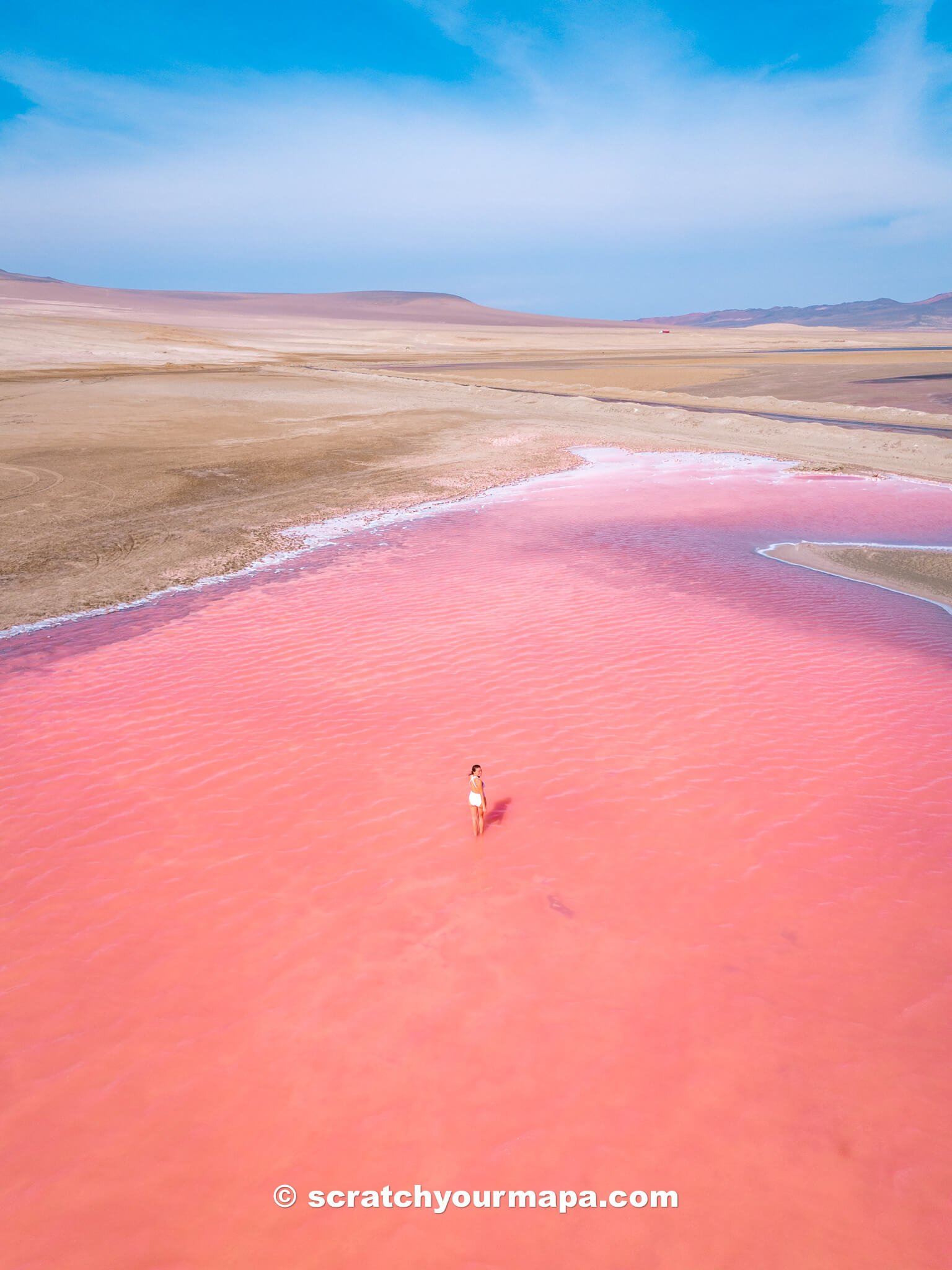 pink lake in Paracas National Reserve, Peru