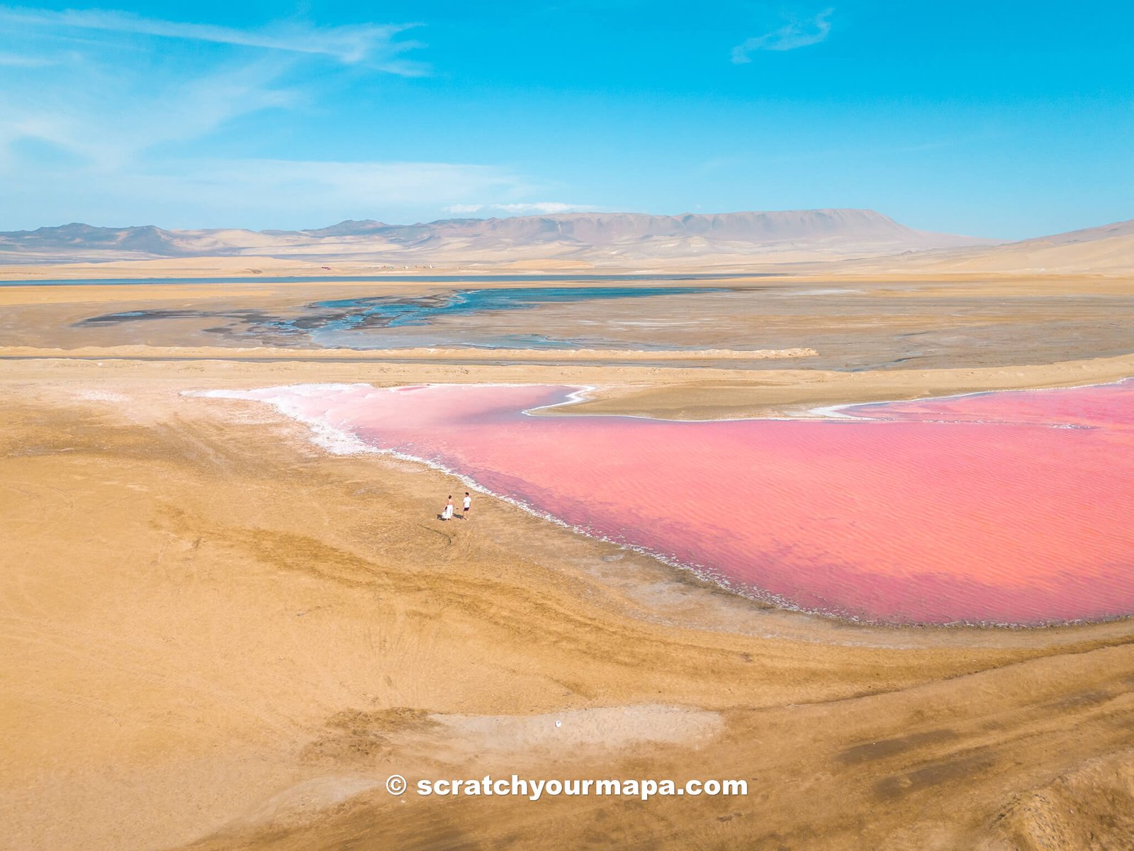 pink lake in Paracas National Reserve, Peru