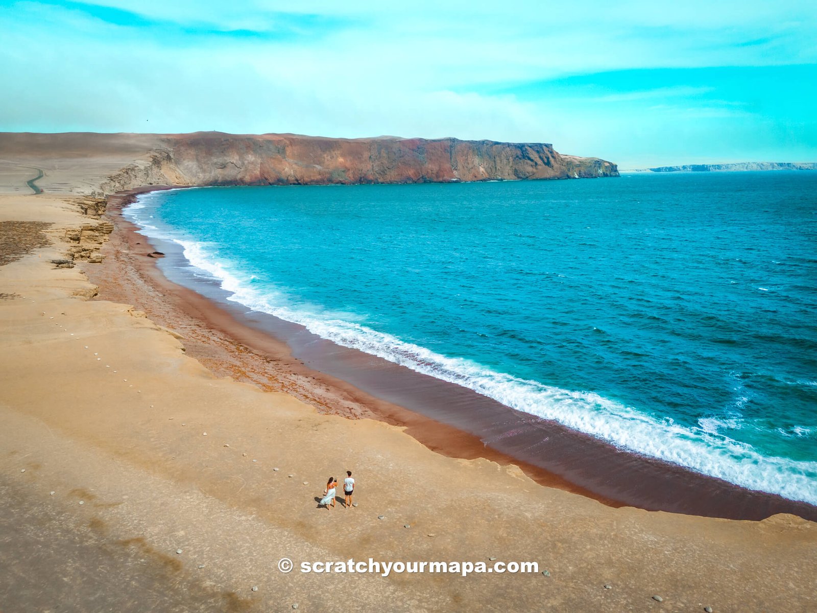 drone shot of Playa Roja in Paracas National Reserve, Peru