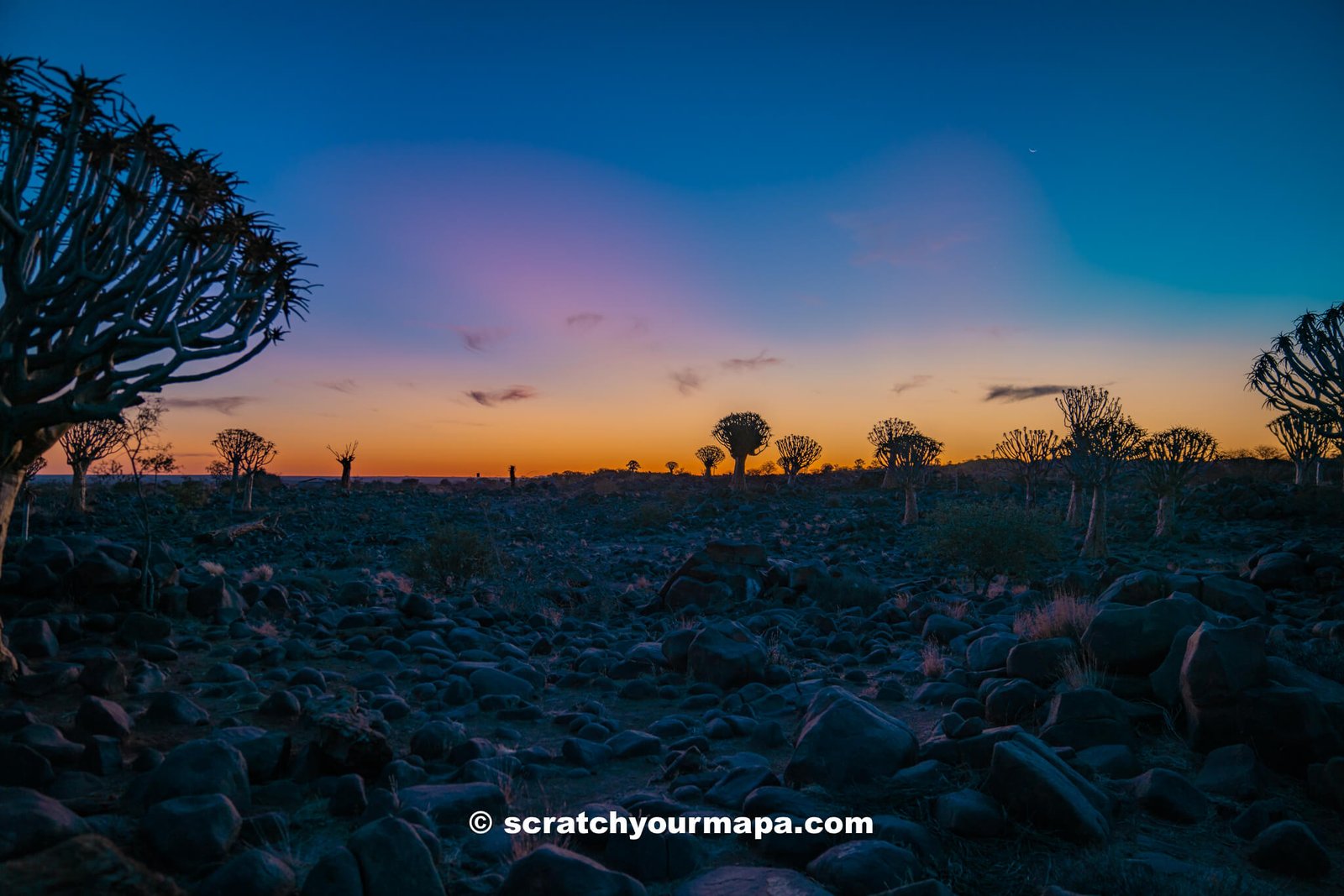 sunset at Quiver Tree Forest in Namibia