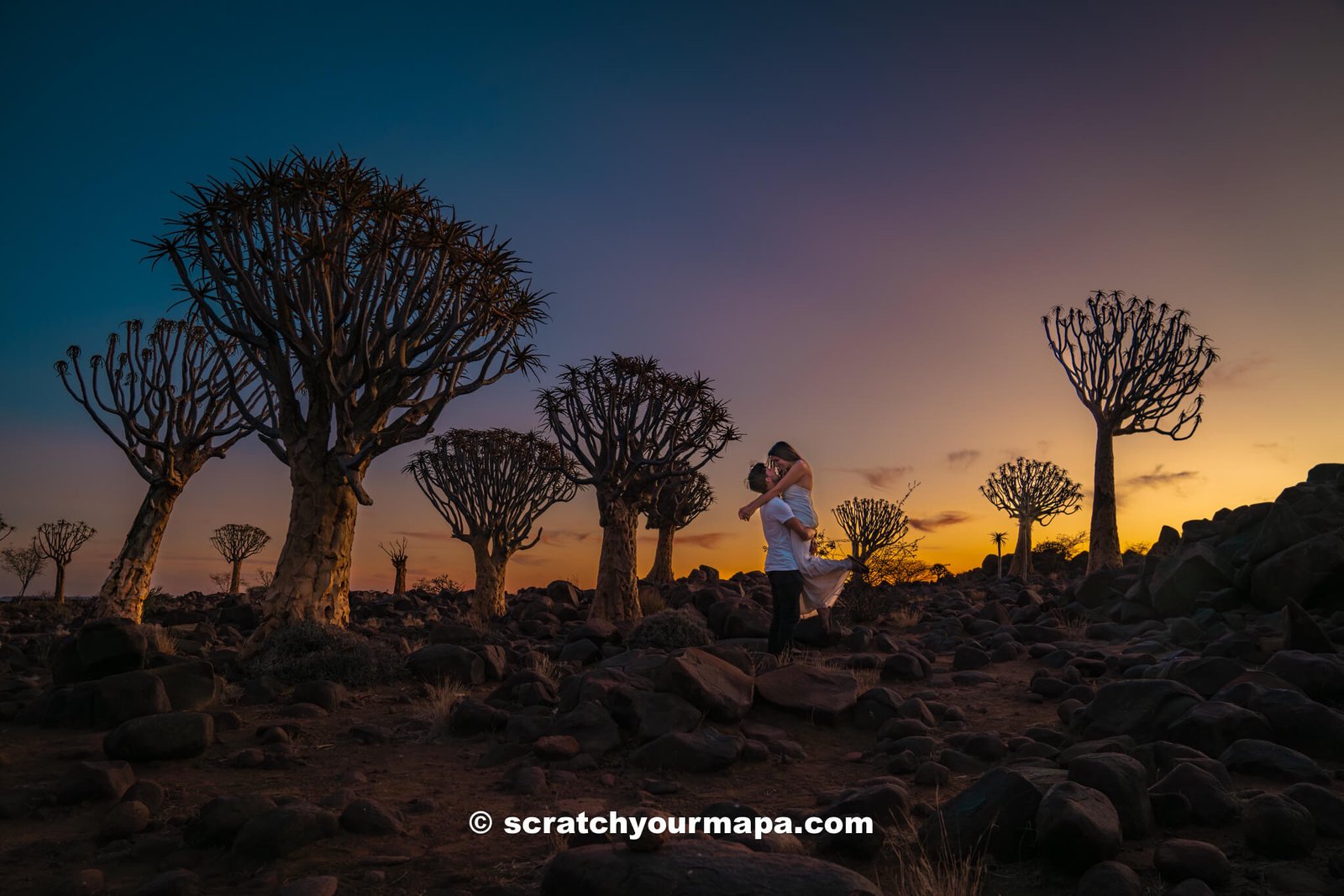 sunset at Quiver Tree Forest in Namibia