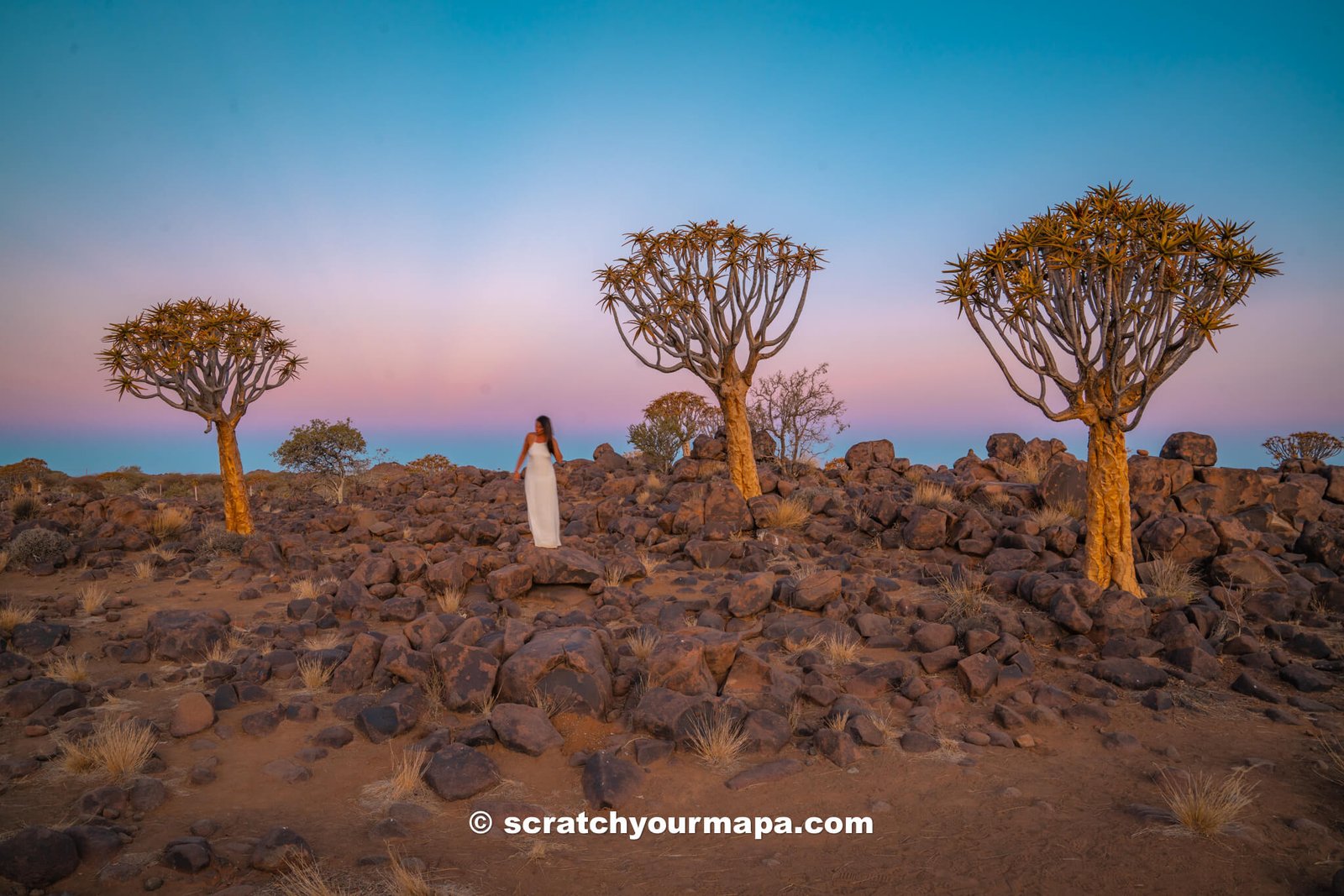 sunset at Quiver Tree Forest in Namibia