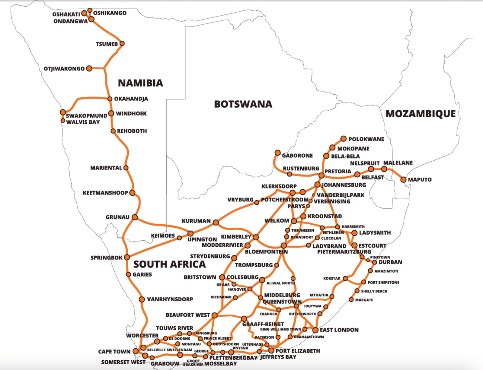 bus routes in Namibia - how to get around without driving through Namibia