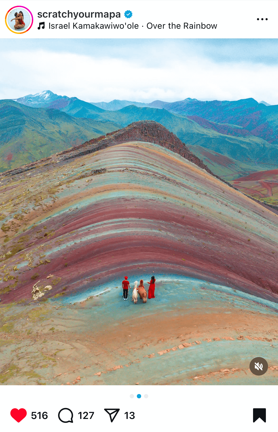 Palcoyo Rainbow mountain instagram post on scratch your mapa - one of the most unique day trips from Cusco