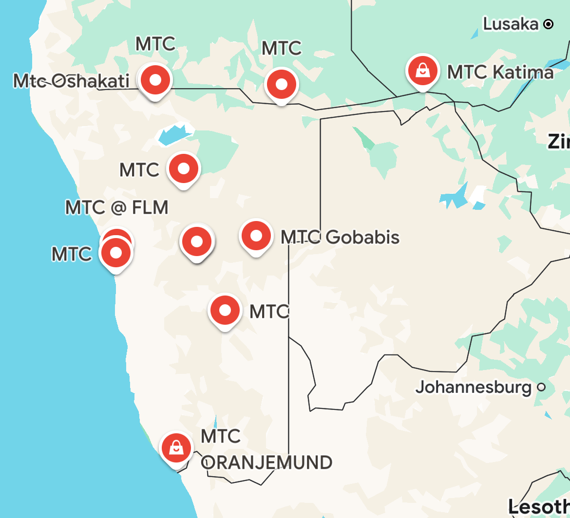 Where the MTC stores are for internet in Namibia