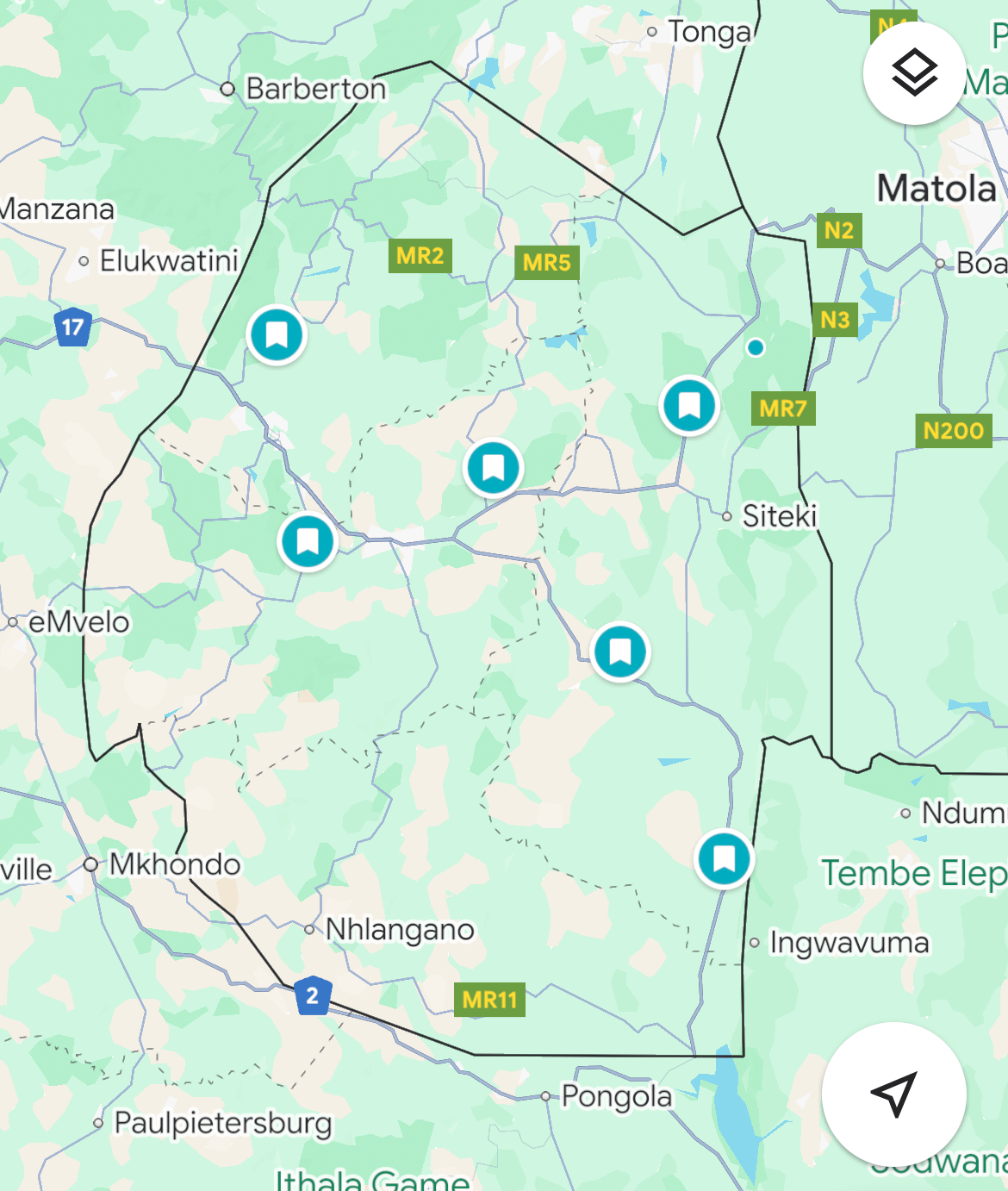map of the best game reserves in Eswatini