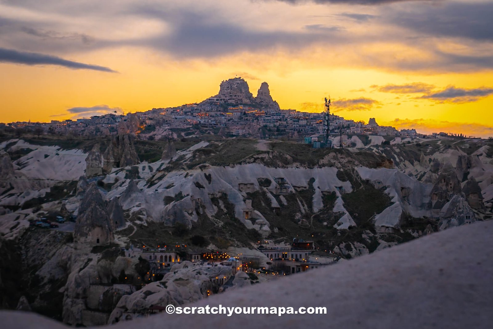 sunset over Uchisar Castle - the best sunset spots in Cappadocia