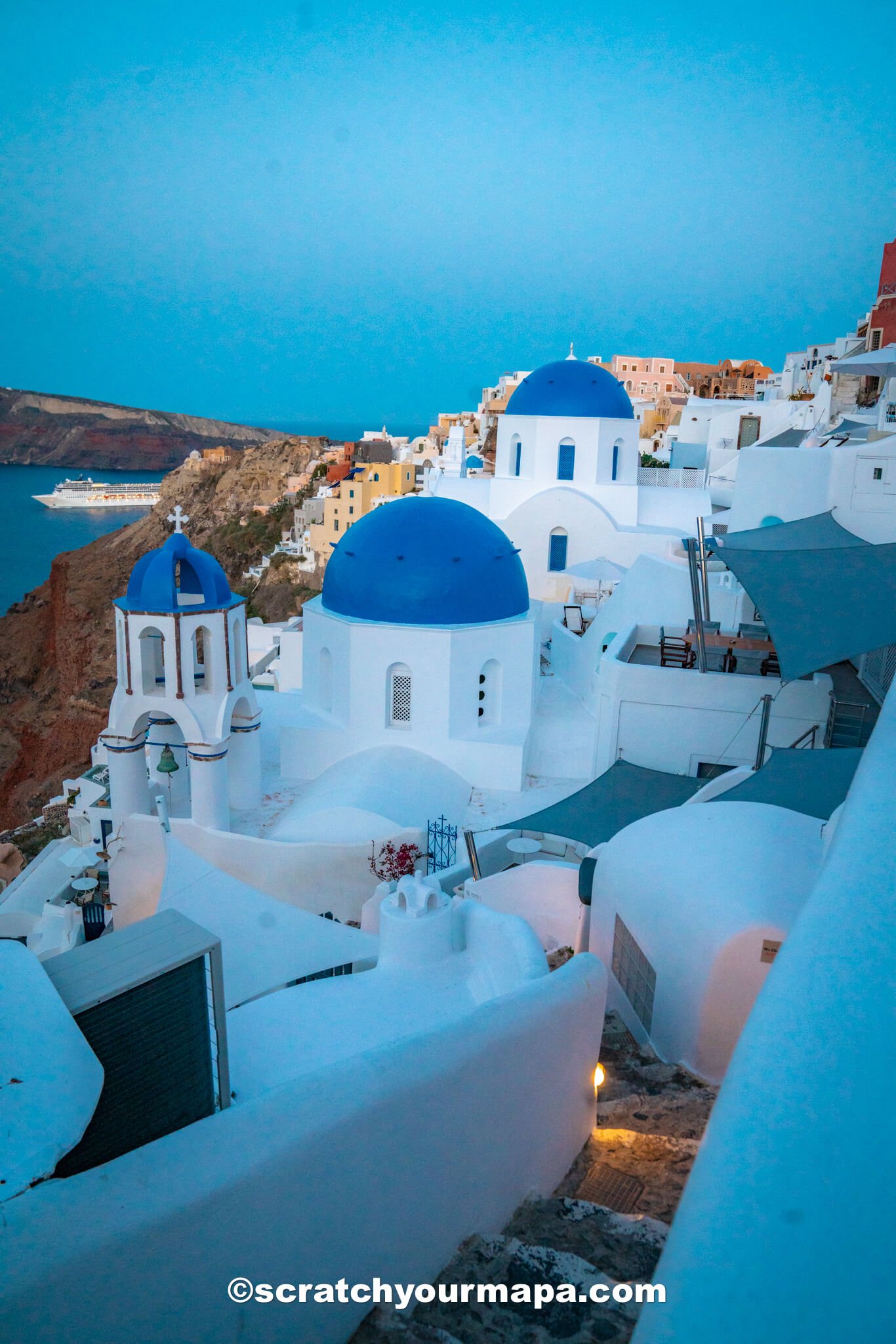 blue domes in Santorini