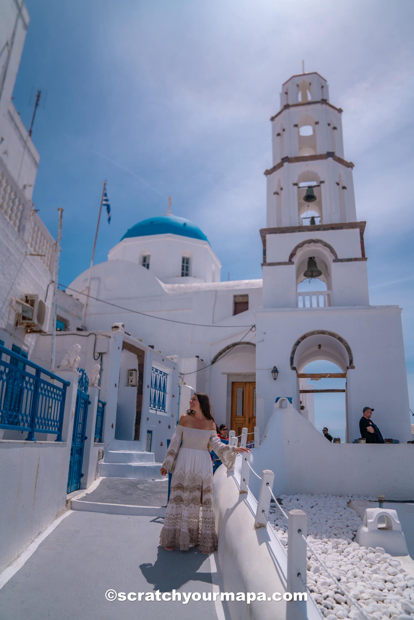 blue domed church in Pyrgos, Santorini