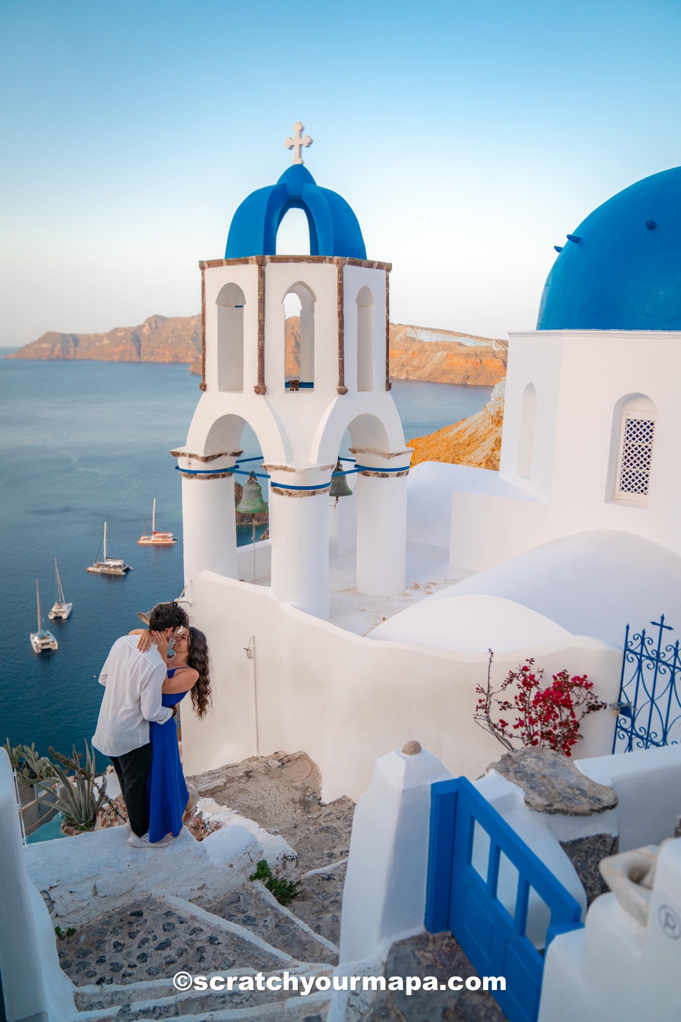 blue domes in Santorini
