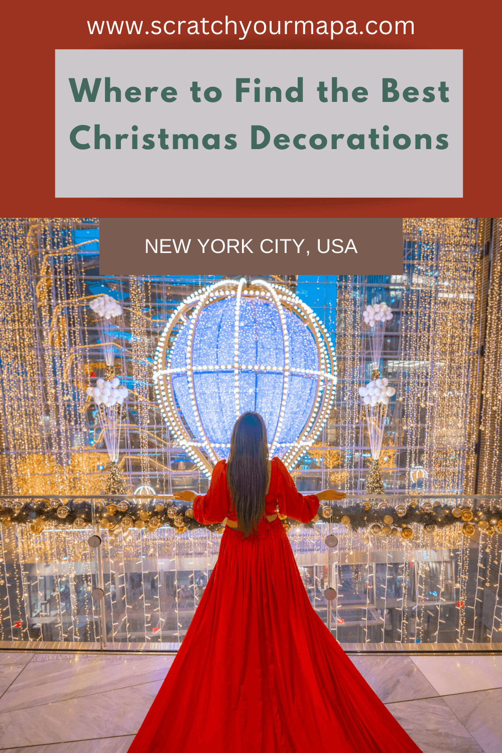 the best Christmas decorations in NYC travel guide pin