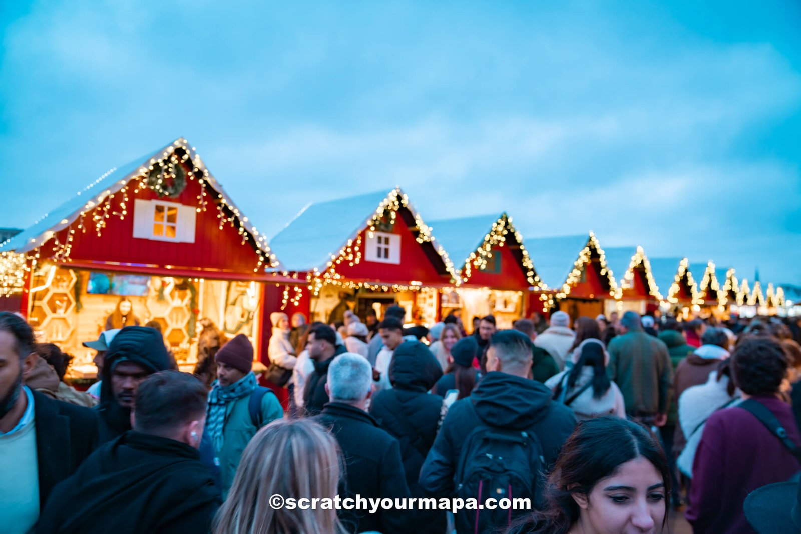 Christmas market at the Eiffel Tower for Christmas in Paris, France