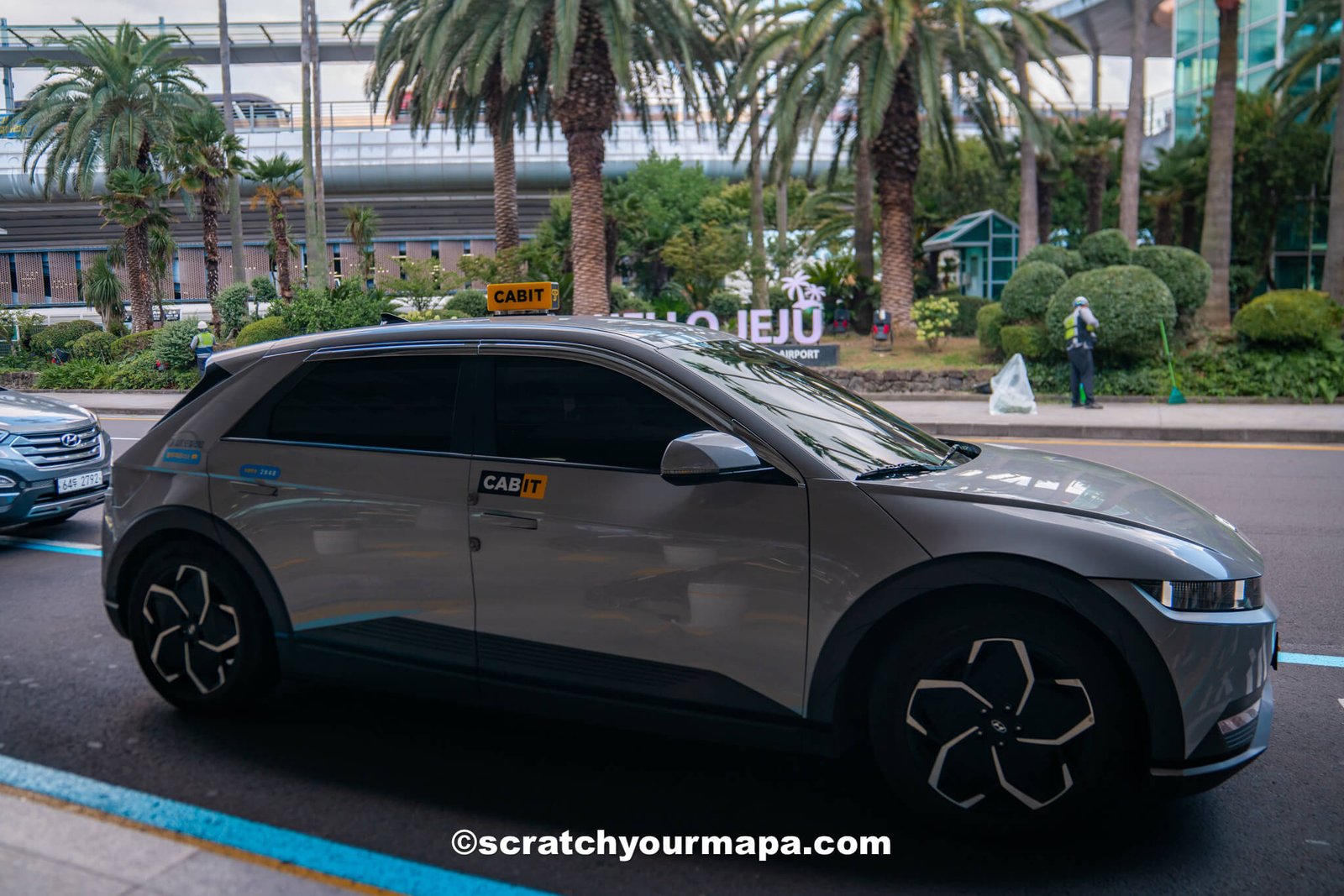 cab at the airport in Jeju - how to get around Jeju island, South Korea