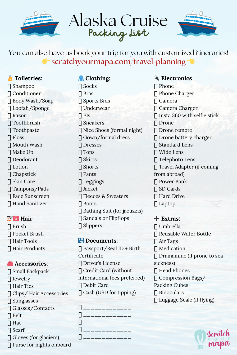 Alaska Packing List (1) Cruising to Alaska packing list