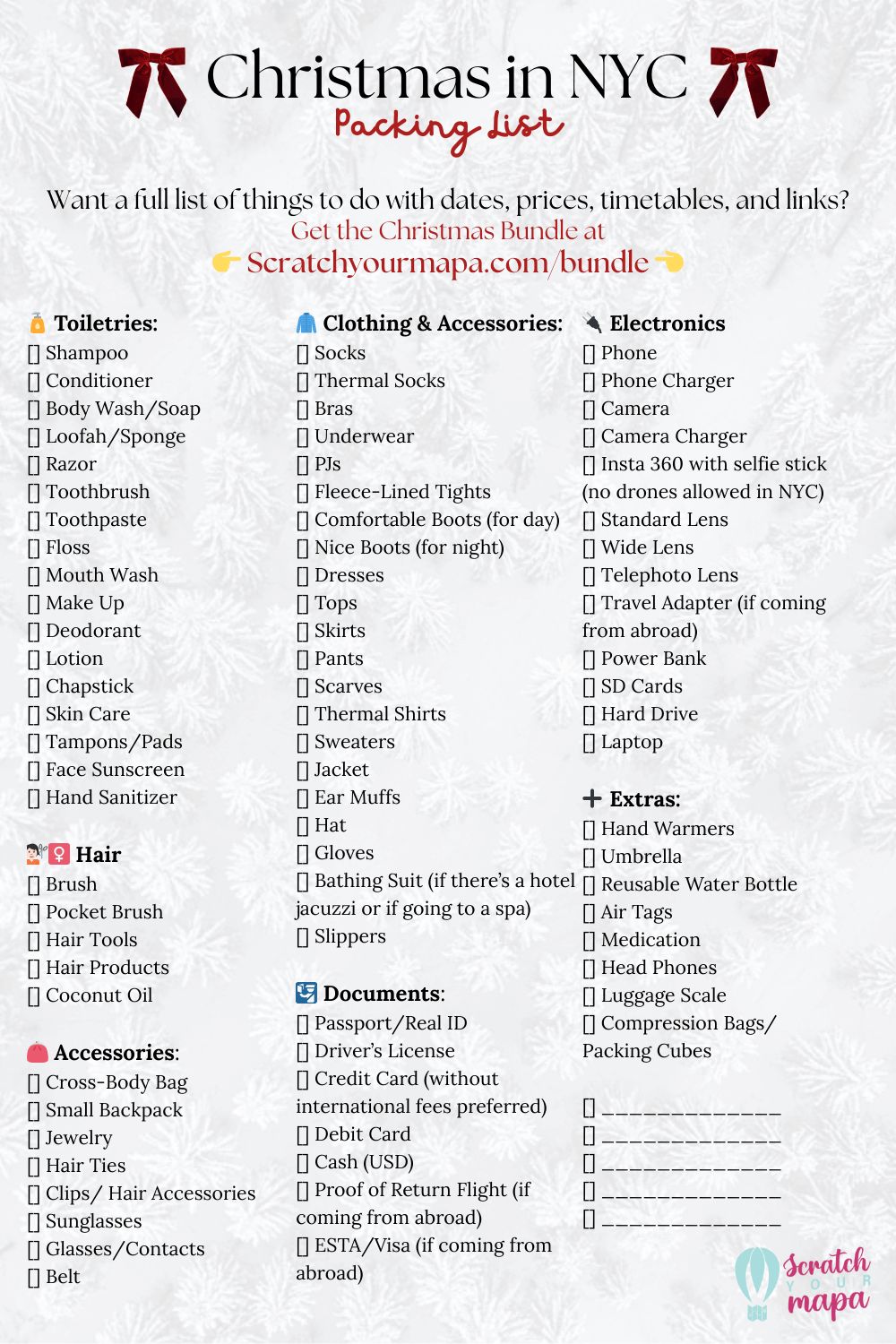 Christmas in NYC Packing list