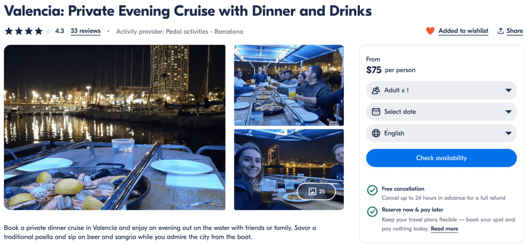 Valencia dinner cruise - Valencia Spain food guide