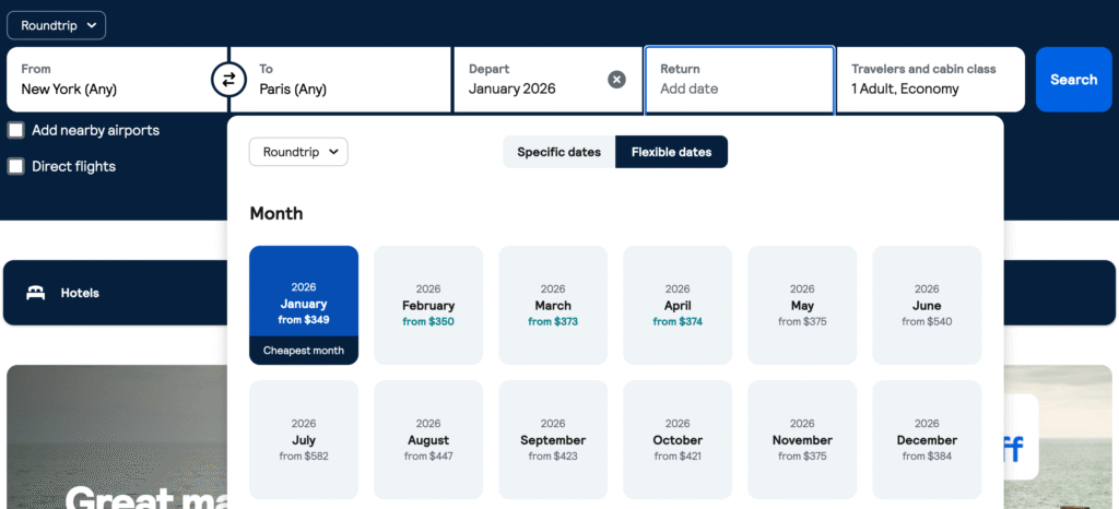 hacks for booking flights using the calendar feature