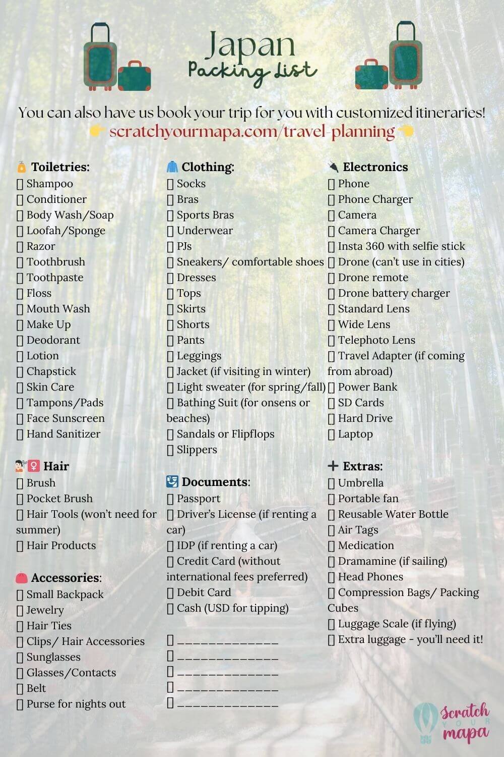 Japan packing list - planning a trip to Japan