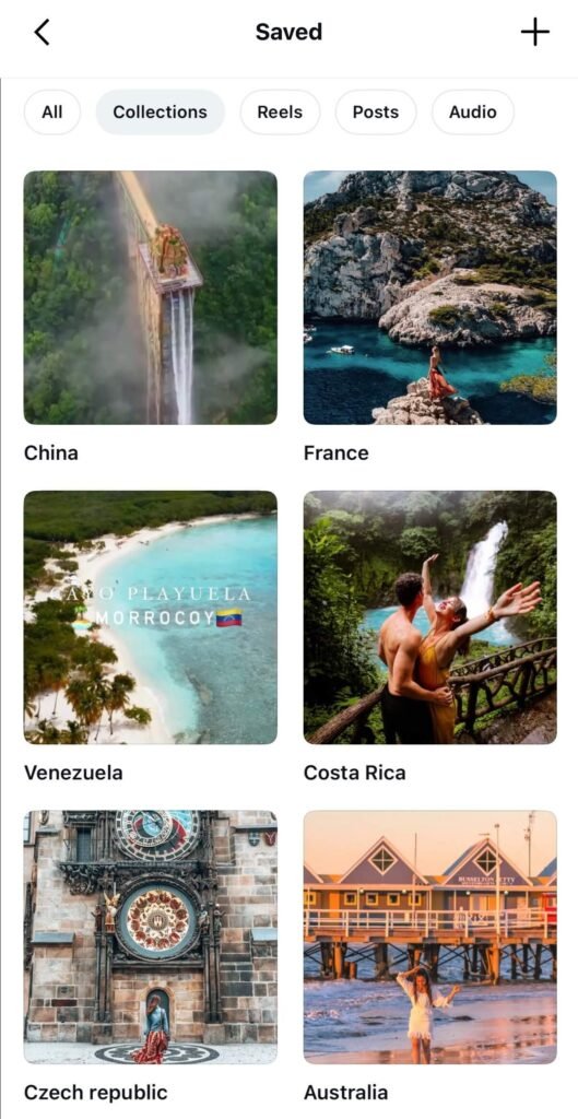 using saved folders on Instagram to find fun things to do while traveling
