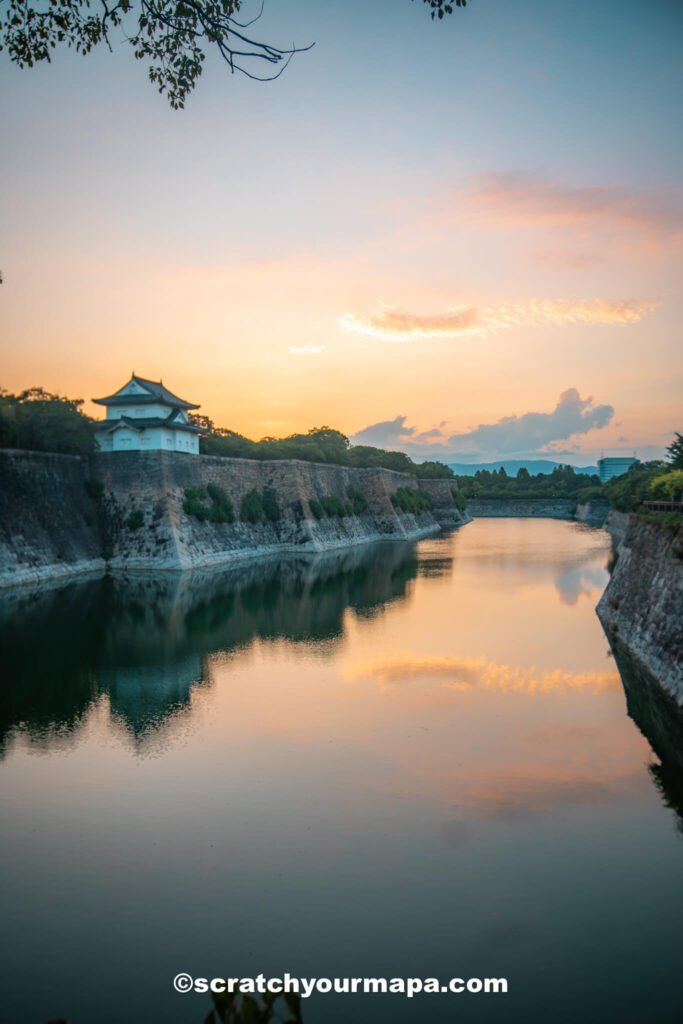 sunrise at Osaka Castle in Osaka, Japan