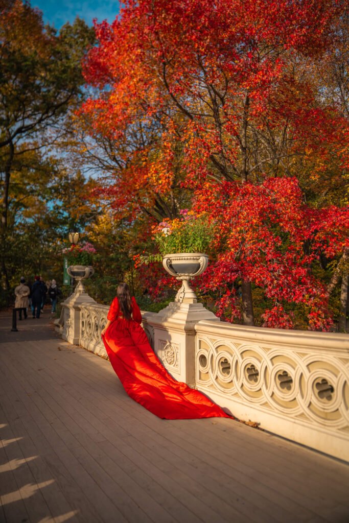 Flying dress photoshoot with Flying Dresses New York during Fall in Central Park