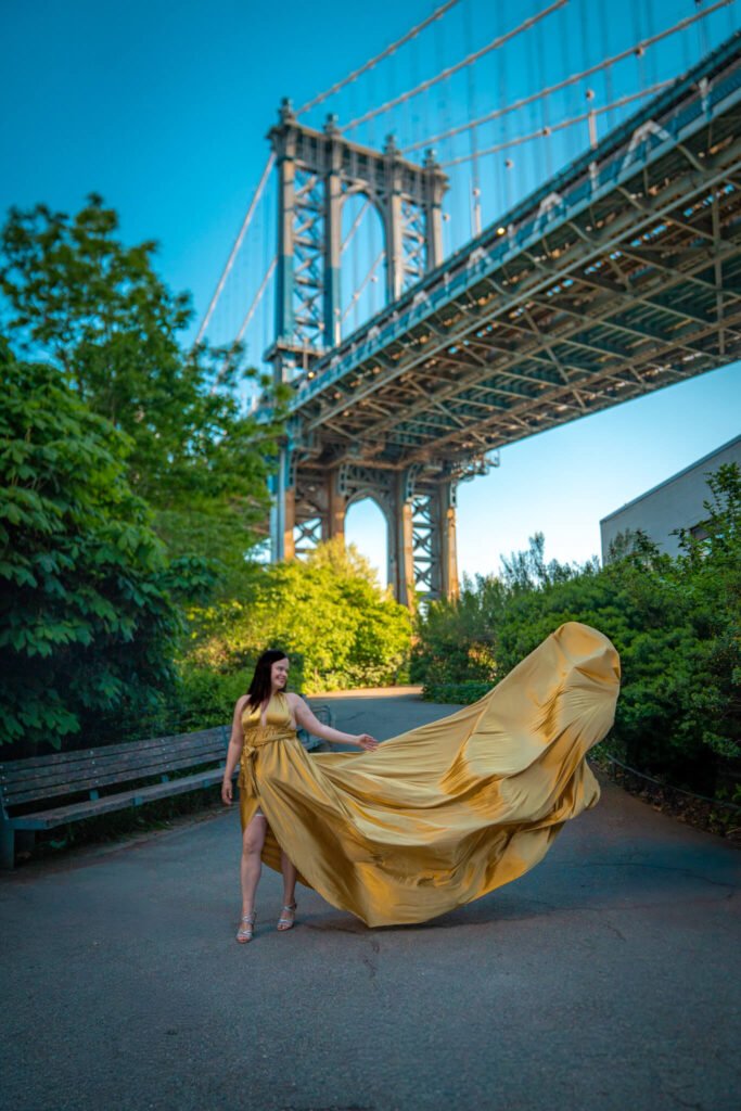 Flying dress photoshoot in Brooklyn NYC