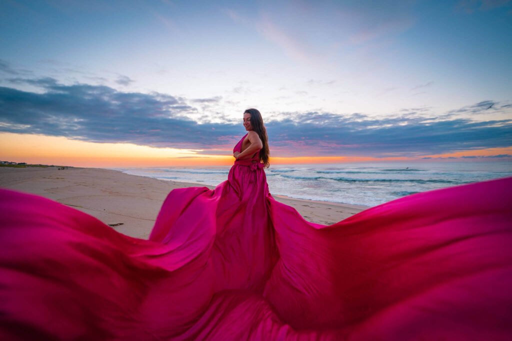 photoshoot with flying dresses new york in at the beach in NJ