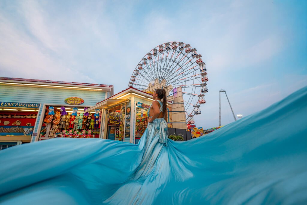 Flying dress photoshoot at the Jersey Shore