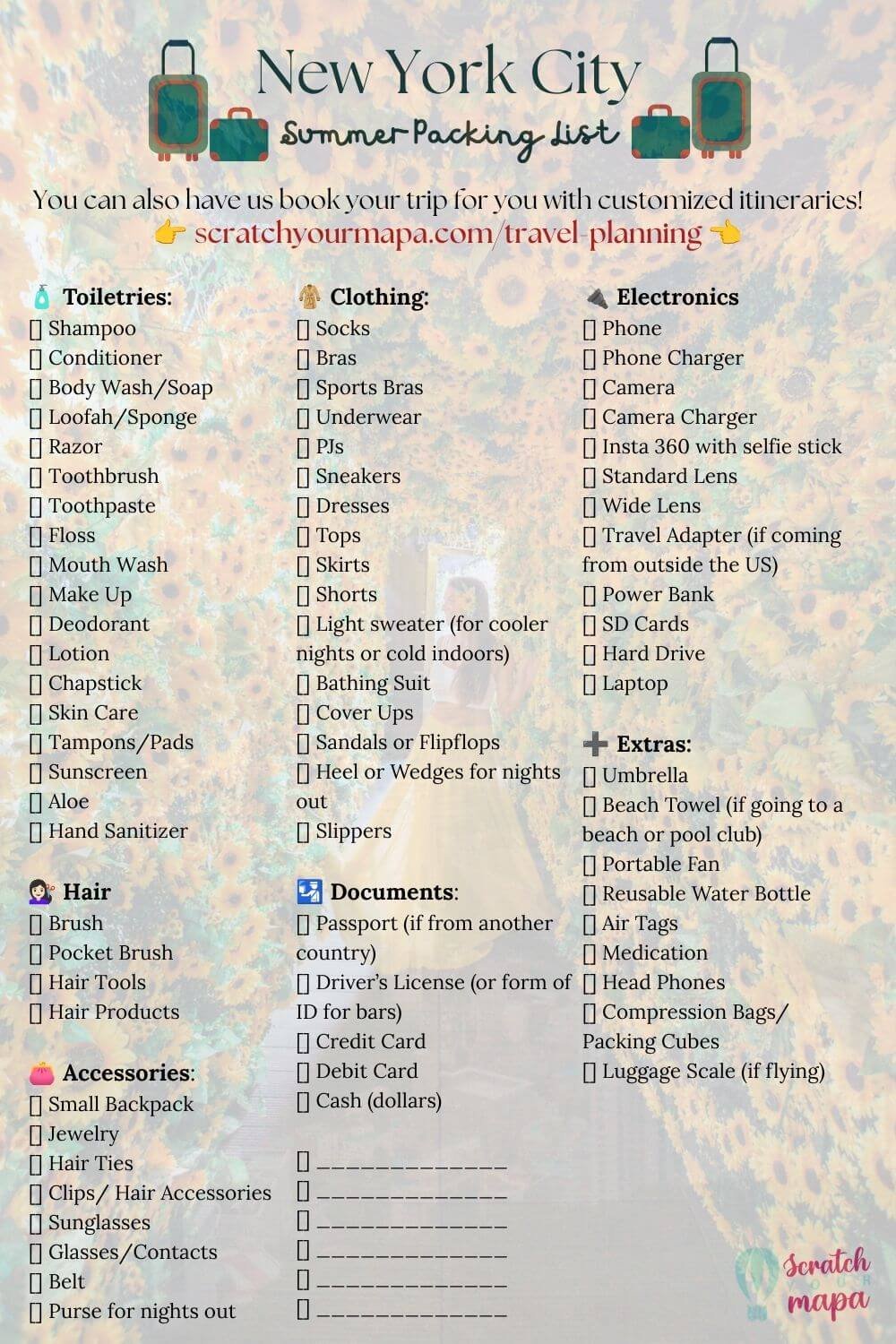 summer packing list for NYC