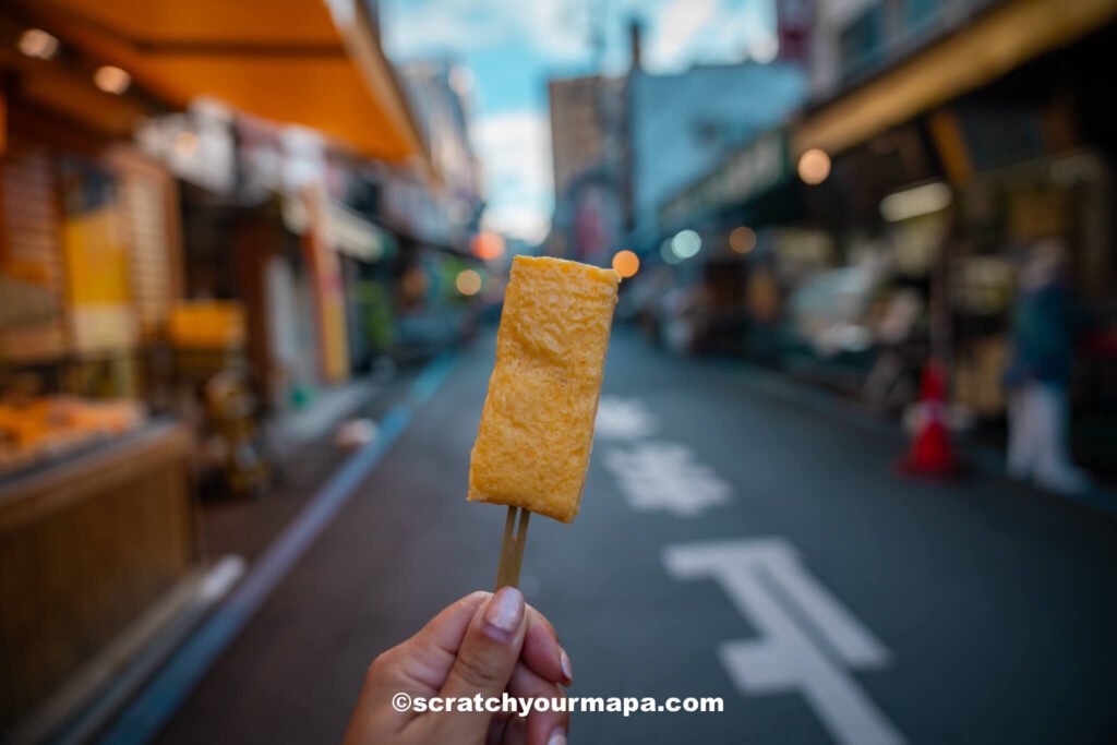 omelet on a stick in Tokyo