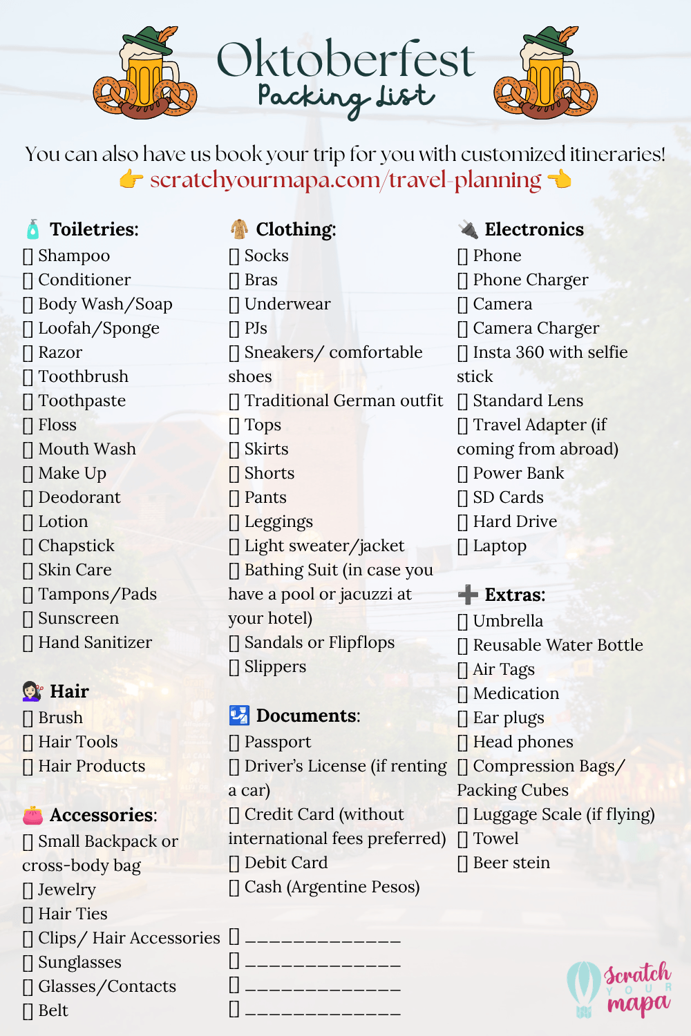 Packing list for Oktoberfest in Villa General Belgrano