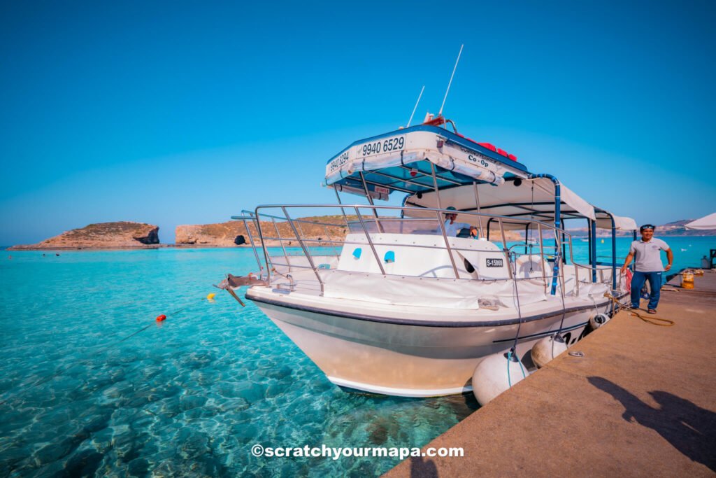 boat ride to the island of Comino